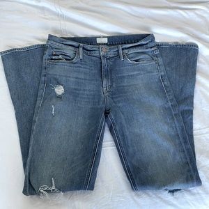 Mother the runaway weekender distressed flare jeans